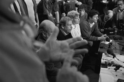 CZECHOSLOVAKIA. Prague. 23/11/1989: The Velvet Revolution. Waclav Havel and "Chart '71" members during a press conference.