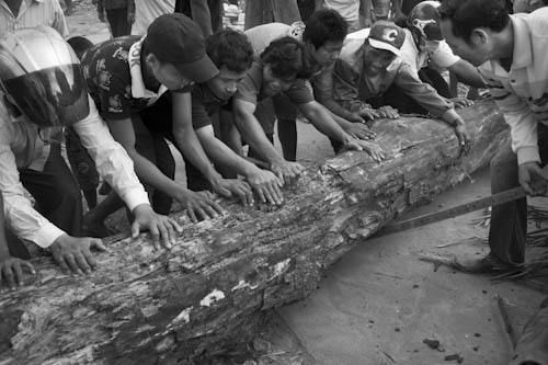 CAMBODIA. Phnom Penh. 3/01/2012: Building of a barricade to prevent final eviction of the Borei Keila community.