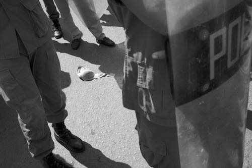 CAMBODIA. Phnom Penh. 1/02/2012: Bra from evicted resident from Borei Keila demonstrating in front of the Municipality building.