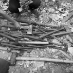 CAMBODIA. Phnom Penh. 24/01/2009: Tools of the workers hired to destroy houses during the final eviction of Dey Krahorm.