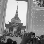 CAMBODIA. Phnom Penh. 1/02/2013: Public in front of the cremation site built in two months time on the Veal Mean in front of the National Museum during the last days of King Norodom Sihanouk's funeral.