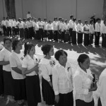 CAMBODIA. Phnom Penh. 2/02/2013: Public wanting to pay respect are waiting patiently in line to have access to the funeral pyre where the late King Norodom Sihanouk's coffin is exhibited.