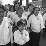 CAMBODIA. Phnom Penh. 3/02/2013: Crowd waiting to have access to the 'Veal Meru', or cremation ground, to pay respect to the late King Norodom Sihanouk .