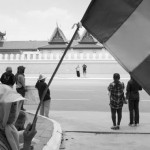 CAMBODIA. Phnom Penh. 18/03/2013: Boeung Kak Lake residents addressing tourists in front of the Royal Palace during a visit to the Ministry of Justice requesting the release of Yorm Bopha.