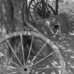 CAMBODIA. Kbal Romea (Stung Treng). 13/03/2013: Ox cart wheels. The carts are more and more being replaced by chinese made, two-wheeled tractors.
