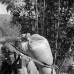 BURMA. Mong Thai. (Wa State). 11/11/2003: Lahu village at an altitude of 1030 m. Carrying rice bags from the field to the village.