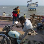 CAMBODIA. Kep. 7/04/2013: Local tourists near the crab sculpture.