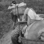 MYANMAR, Tachileik (Shan State). 2/05/2013: Akha women carrying back goods they cultivated in gardens in the Parlyan neighbourhood of Tachileik, where many Akha migrated to some 20 years ago, before a massive influx of Burmese since 2004, bringing the city of 100,000 to 300,000 over the last 10 years.