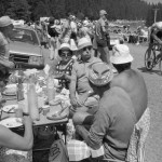 FRANCE. Villard de Lens. 11/07/1985: Spectators enjoying a meal and the show during a time trial of the Tour De France.