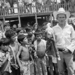 HONDURAS. Mesa Grande. (San Marcos). 8/06/1988: Salvadoran refugee holding the bloodied shirt of Evelio Ayala Bonilla, shot by Honduran soldiers within the camp limits.