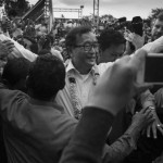 CAMBODIA. Phnom Penh. 6/08/2013: Sam Rainsy, President of the CNRP, leaving the opposition party CNRP (Cambodian National rescue Party) meeting at 'Freedom Park' after the parliamentary elections.