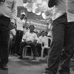 CAMBODIA. Phnom Penh. 15/09/2013: Kem sokha, co-President of the CNRP, waiting for Sam Rainsy, President of the CNRP to arrive at the rally at Freedom park on first day of a planned 3-day protest by the opposition CNRP to fight the results of the 2013 legislative elections which, according to the CNRP, were wrought with fraud and saw the ruling CPP lose a considerable number of seats to the CNRP while officially still maintaining a small majority.