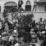 CAMBODIA. Phnom Penh. 5/09/2013: Personel from the 'Royal Hotel' checking on the demonstration. About 1500 workers from the SL factory organised a 3-hour march from their factory to the Municipality to seek a resolution in the conflict they have with their direction. The workers ended a 10-day long strike only last friday.