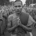 CAMBODIA. Phnom Penh. 20/10/2012: About 2000 buddhist monks gathered in front of the Royal Palace, joined by a large crowd of Cambodians, for a collective meditation on the occasion of King Norodom Sihanouk's death 6 days earlier.