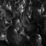 CAMBODIA. Phnom Penh. 20/10/2012: About 2000 buddhist monks gathered in front of the Royal Palace, joined by a large crowd of Cambodians, for a collective meditation on the occasion of King Norodom Sihanouk's death 6 days earlier.