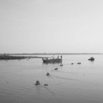 CAMBODIA. Phnom Penh. 5/02/2013: Barge carrying the Royal Family and some of King Norodom Sihanouk's ashes to be scattered at the 4 rivers confluence.