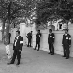 CAMBODIA. Phnom Penh. 7/02/2013: Security personnel at the procession carrying the remaining ashes from King Norodom Sihanouk from the 'Veal Meru' or the cremation grounds, to the Royal Palace on the last day of the ceremonies for the passing away of the monarch.