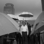 CAMBODIA. Phnom Penh. 6/10/2013: Sam Rainsy, President of the opposition CNRP, in front of supporters at a 'public forum' at 'Freedom Place', two weeks after the CNRP boycotted the opening ceremony of the 2013 legislature.