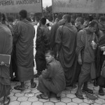 CAMBODIA. Phnom Penh. 13/10/2013: Monks attend a unauthorized protest by the teacher's union for better wages and to end corruption.