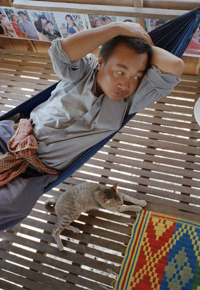 CAMBODIA. Preah Veng. 20/03/1999: Rithy Panh, film director during shooting of a documentary film about the installation of an optic fiber cable from Alcatel, crossing the whole of Cambodia and part of a Mekong network for data and telecommunications.