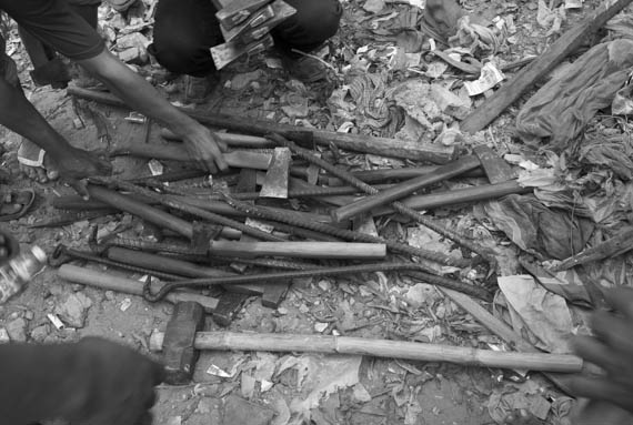 CAMBODIA. Phnom Penh. 24/01/2009: Tools of the workers hired to destroy houses during the final eviction of Dey Krohom.