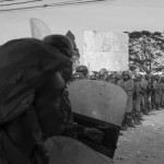 CAMBODIA. Phnom Penh.02/01/2014: Members of Unit 911 from the RCAF, which cracked down on striking workers of the Yakjin factory that same morning, causing 10 injured. Voan Pov, Union Leader, and three monks were beaten and arrested;