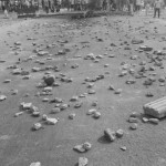 CAMBODIA. Phnom Penh.3/01/2014: Stones thrown by striking workers who pulled up barricades on Veng Sreng road before being brutally dispersed by aremd forces, resulting in at least 3 dead, one badly injured and 3 confirmed arrests.