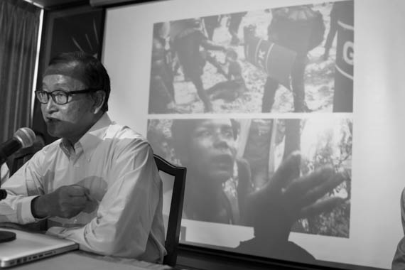 CAMBODIA. Phnom Penh. 7/01/2014: Sam Rainsy, CNRP co-President after a press conference at the opposition CNRP headquarters announcing a complaint will be lodged against the Cambodian government at the ICC regarding the cracdkown and subsequent killing of striking workers on January 3rd.