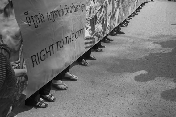 CAMBODIA. Phnom Penh. 24/01/2014: The community of Dey Krohom, which saw its final eviction on this same day of 2009, holds a commemorative ceremony at the place they were evicted from.