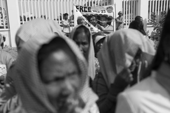 CAMBODIA. Phnom Penh. 24/01/2014: The community of Dey Krohom, which saw its final eviction on this same day of 2009, holds a commemorative ceremony at the place they were evicted from.