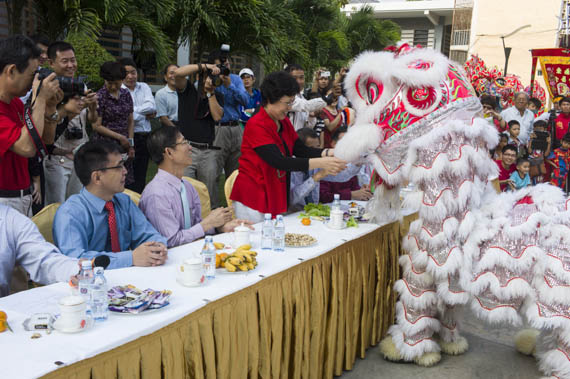 CAMBODIA. Phnom Penh. 30/01/2014: Bu Jianguo, Chinese Ambassador to Cambodia, during the Chinese New Year of the horse celebrations at the Chinese embassy.