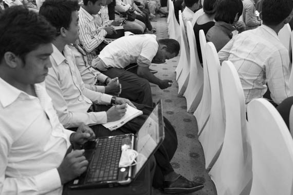 CAMBODIA. Phnom Penh. 10/02/2014: Ahead of a march to the Preah Ang Dong riverside pagoda, members of various unions hold a meeting in a conference room of the Imperial Hotel. A whole series of simultaneous events were organised, both in Cambodia and in front of Cambodian embassies abroad, one day ahead of the appeal hearing to grant bail to 21 of the 23 people jailed during the violent crackdown by the army on striking workers this early january.