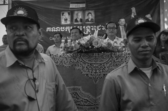 CAMBODIA. Sa'ang (Kandal). 26/02/2014: Sam Rainsy and Kem Sokha, opposition CNRP co-Presidents, attend an unhindered public meeting in Sa'ang district.