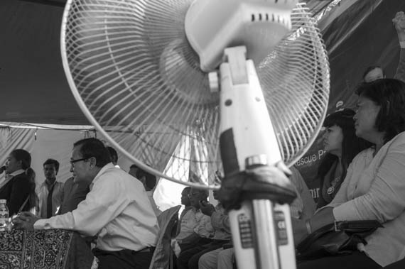 CAMBODIA. Sa'ang (Kandal). 26/02/2014: Sam Rainsy and Kem Sokha, opposition CNRP co-Presidents, attend an unhindered public meeting in Sa'ang district.