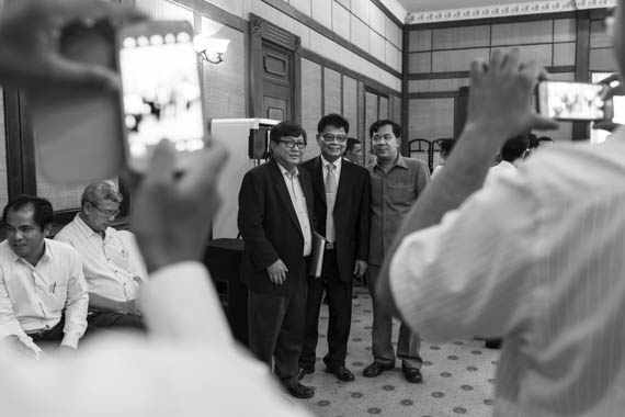 CAMBODIA. Phnom Penh 7/03/2014: Lawmaker Son Chhay being photographed at a workshop with civil society groups organised by the CNRP at the Imperial Garden Hotel.