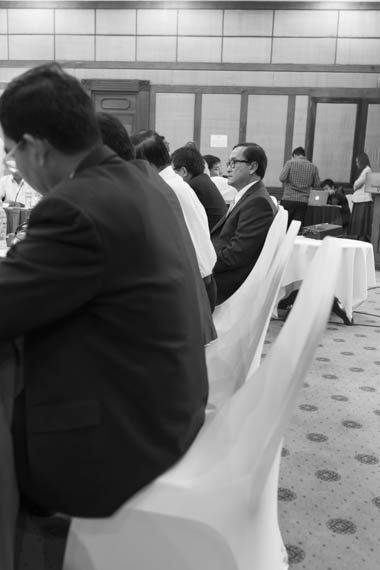 CAMBODIA. Phnom Penh 7/03/2014: Sam Rainsy, CNRP co-president, at a workshop with civil society groups organised by the CNRP at the Imperial Garden Hotel.