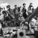 CAMBODIA. Phnom Penh. 16/01/2014: Journalists at a press conference by Surya P. Subedi, United Nations Special Rapporteur on Human Rights, following separate meetings with Prime Minister Hun Sen and opposition CNRP co-Presidents Sam Rainsy and Kem Sokha.