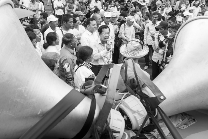 CAMBODIA, Phnom Penh. 5/10/2014: Rong Chhun, leader of the teacher's union, at a demonstration on World Teacher Day.