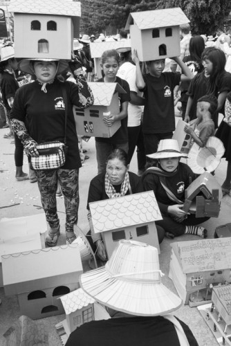 CAMBODIA, Phnom Penh. 5/10/2015: A Boeung kak Lake land rights activist participates in a demonstration when several land rights organisations gathered a crowd in front of the National Assembly of about 1000 people who are involved in a land issue to celebrate World Habitat Day.